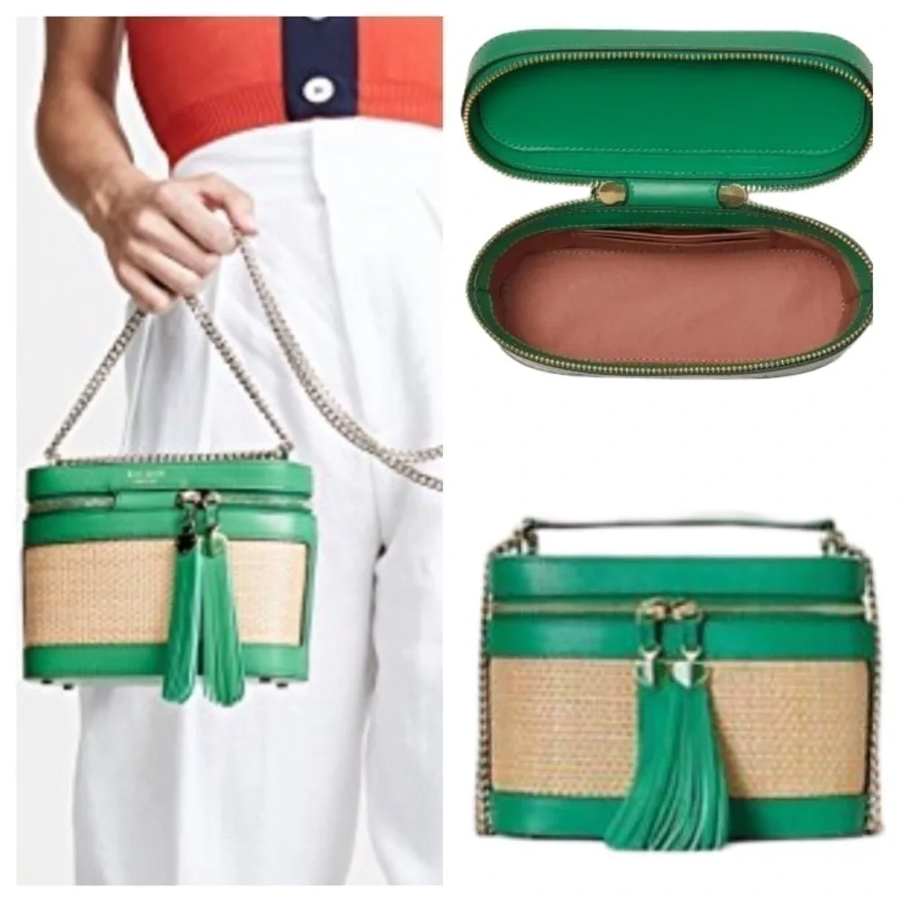 Kate Spade Rose Straw Green Crossbody Bag Wallet